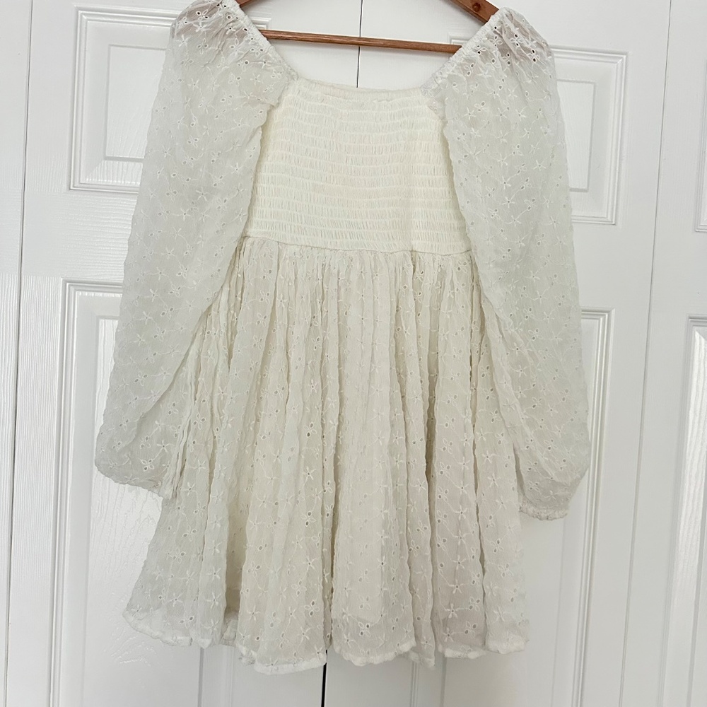 New! Free People Malina Eyelet Mini Dress in Salt Water (White) size Small - Picture 8 of 11